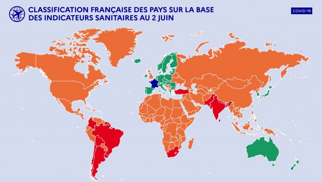 Карта зон для прибывающих во Францию. Источник - gouvernement.fr