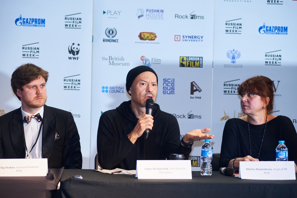Неделя российского кино в Великобритании, пресс-конференция, Филип Перкон, Федор Бондарчук, Мария Александрова