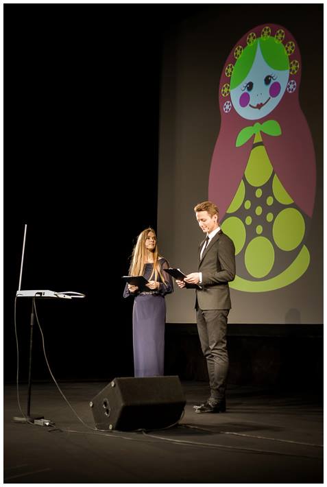 7-й Фестиваль российского кино "Спутник над Польшей", открытие, директор Фестиваля Малгожата Скульска и актер Гжегож Гох