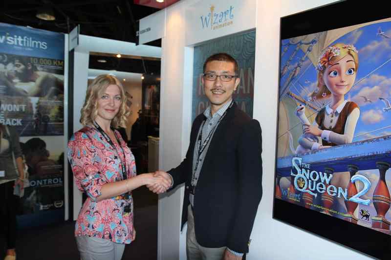Кинорынок Marche du Film, объединенный стенд российского кино RUSSIAN CINEMA, директор по международной дистрибуции Wizart Animation Диана Юринова и генеральный директор Flame Node Фрэнк Фэнг Йи (Feng Yi)