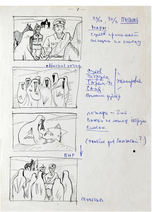 выставка "Таможня дает добро. Киноистории в деталях", раскадровки Валерия Кострина