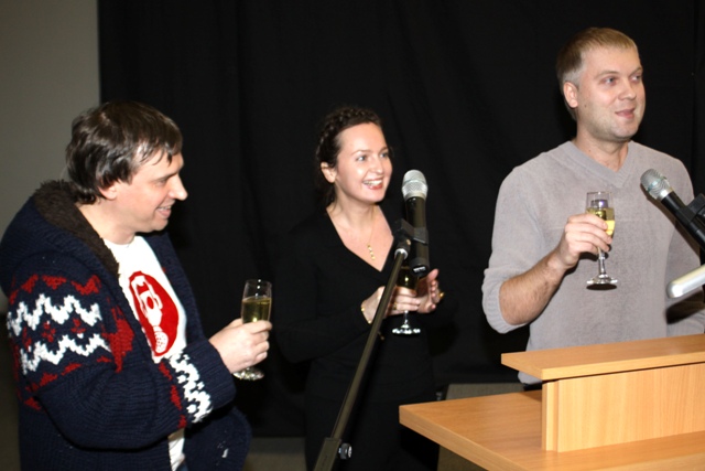 Открытие 83-го Российского международного кинорынка, Директор по прокату и маркетингу компании &laquo;Bazelevs Distribution&raquo; Руслан Татаринцев и генеральный директор кинорынка Екатерина Манахова и шоумен Сергей Светлаков