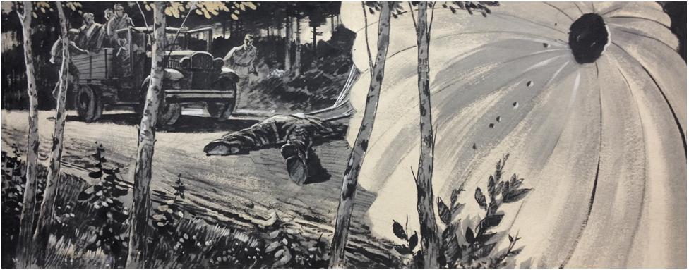 эскиз Сталена Волкова к фильму "Живые и мертвые"