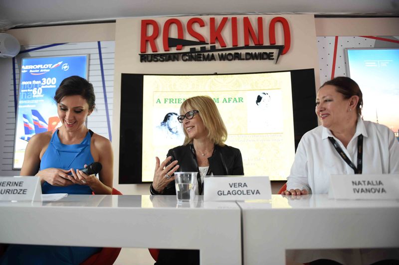 Российский павильон на 69-м Каннском кинофестивале, презентация проектов готовых для копродукции, глава Роскино Екатерина Мцитуридзе, режиссер Вера Глаголева, продюсер Наталья Иванова