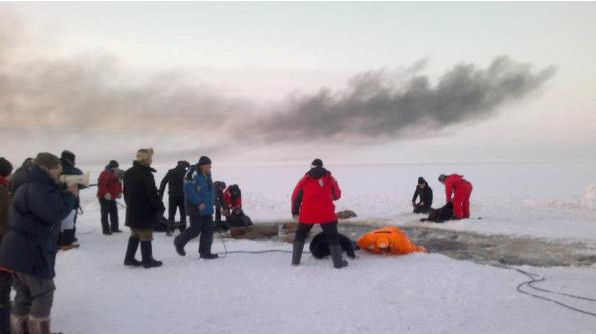 на съемках фильма "Ладога &ndash; дорога жизни"
