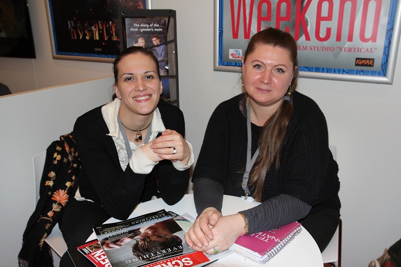 Европейский кинорынок, стенд Russian Cinema, Виктория Журанова, менеджер по международной дистрибуции, и Маргарита Корнева, генеральный директор, Продюсерская компания "ИГМАР"