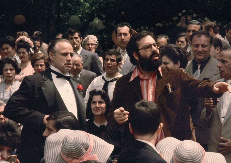 Фрэнсис Форд Коппола и Марлон Брандо на съемках фильма "Крестный отец"