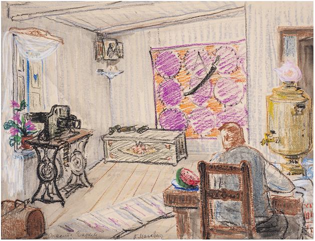 выставка "Таможня дает добро. Киноистории в деталях", эскизы декораций Беллы Маневич (к фильму "Белое солнце пустыни")